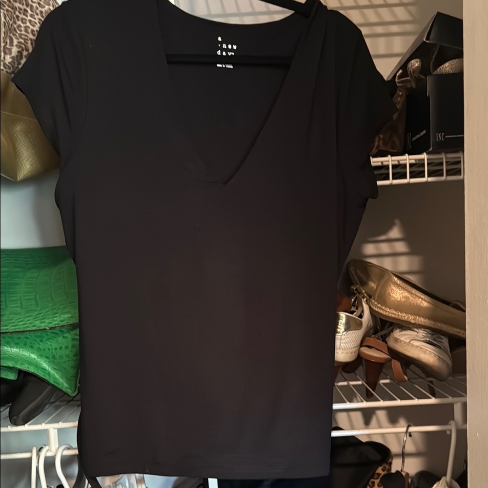 A New Day Black Fitted Cap Sleeve T-Shirt